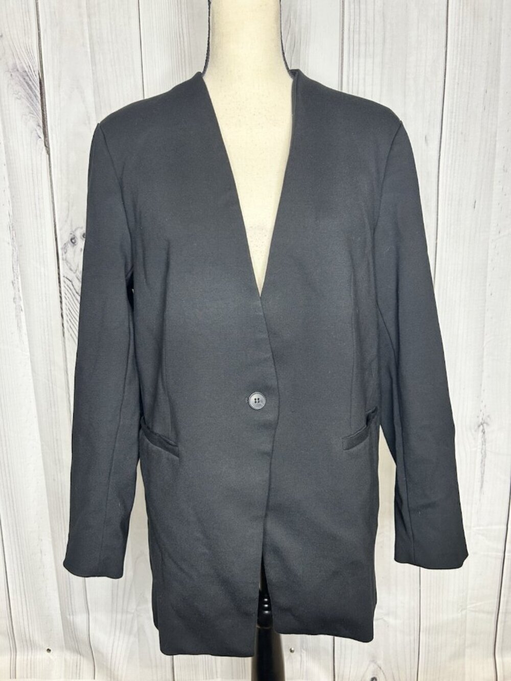 Spanx Collarless Blazer Sz L Black Stretch One Button Work Suit Jacket NWOT